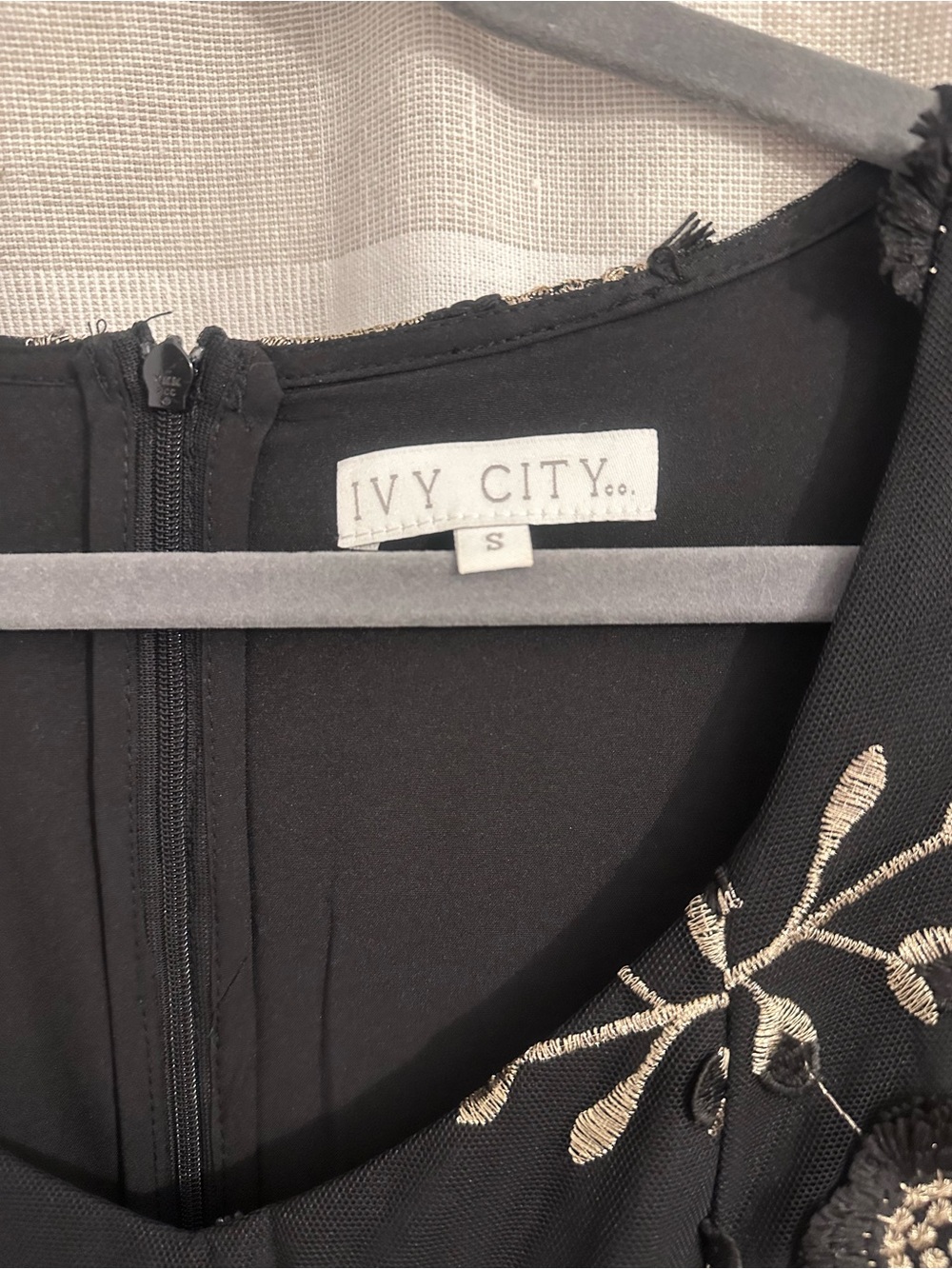 Ivy City Co Black Maxi Dress with Gold Floral Embroidery - Picture 3 of 4